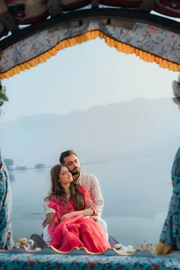 Sagar and Pritika in a shikara on Dal Lake